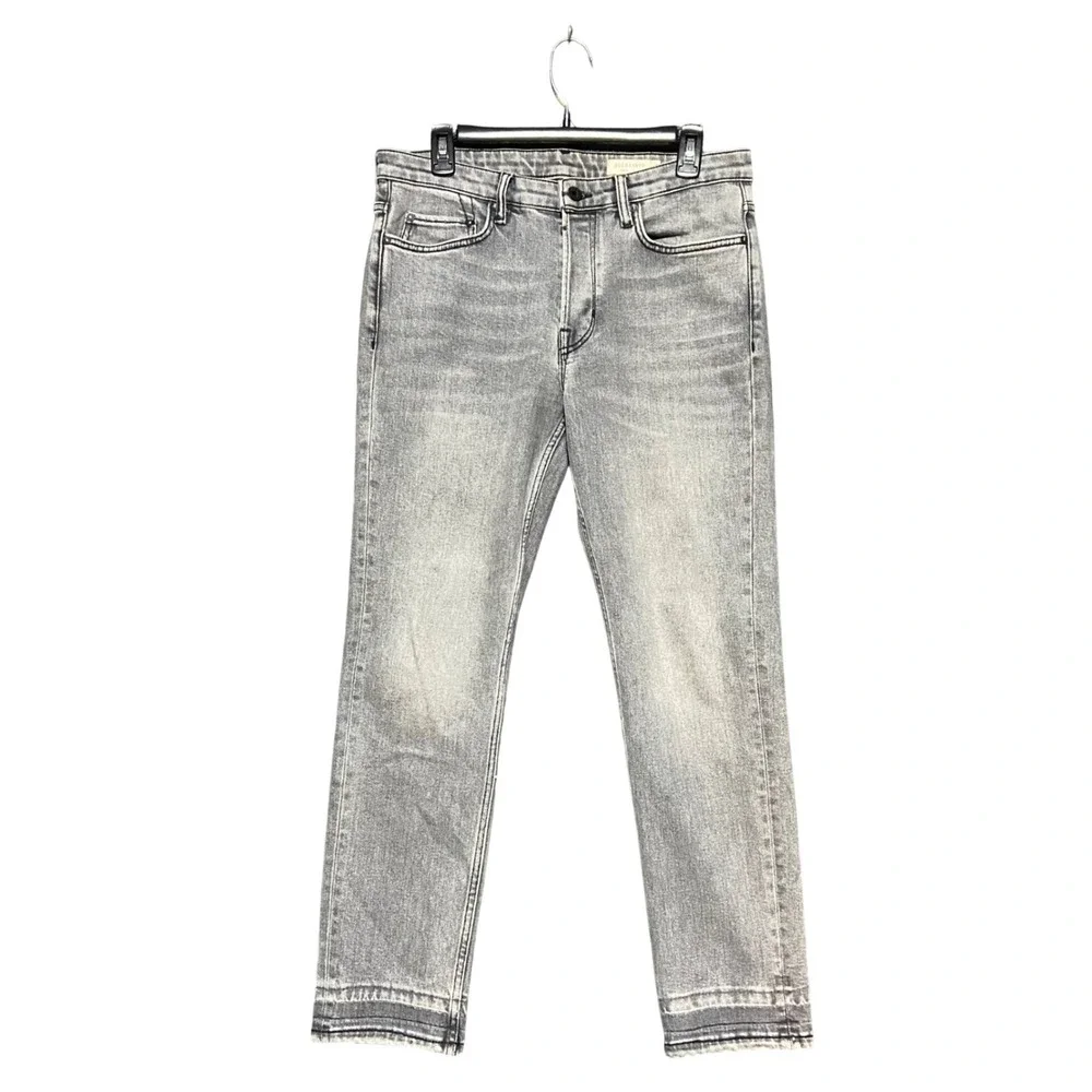 AllSaints Dean Slim Straight Grey Faded Jeans Size 30 Button Fly Raw Hem Grunge